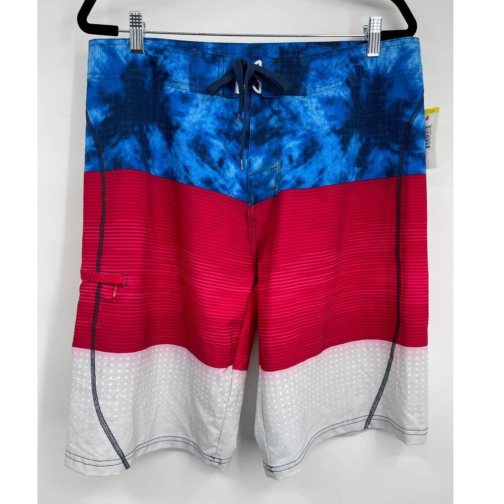 Joe Boxer Young Mens Blue Red White Board Shorts Swim Trunks NEW Size 36